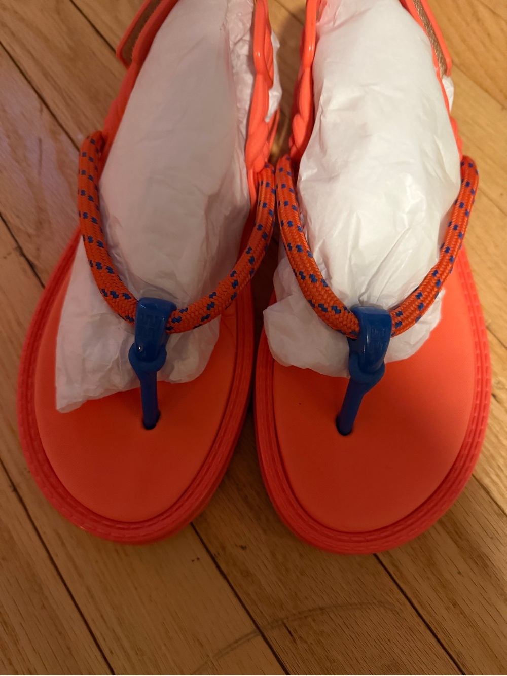NWT Melissa Orange Flip Sandals with Blue Accents
